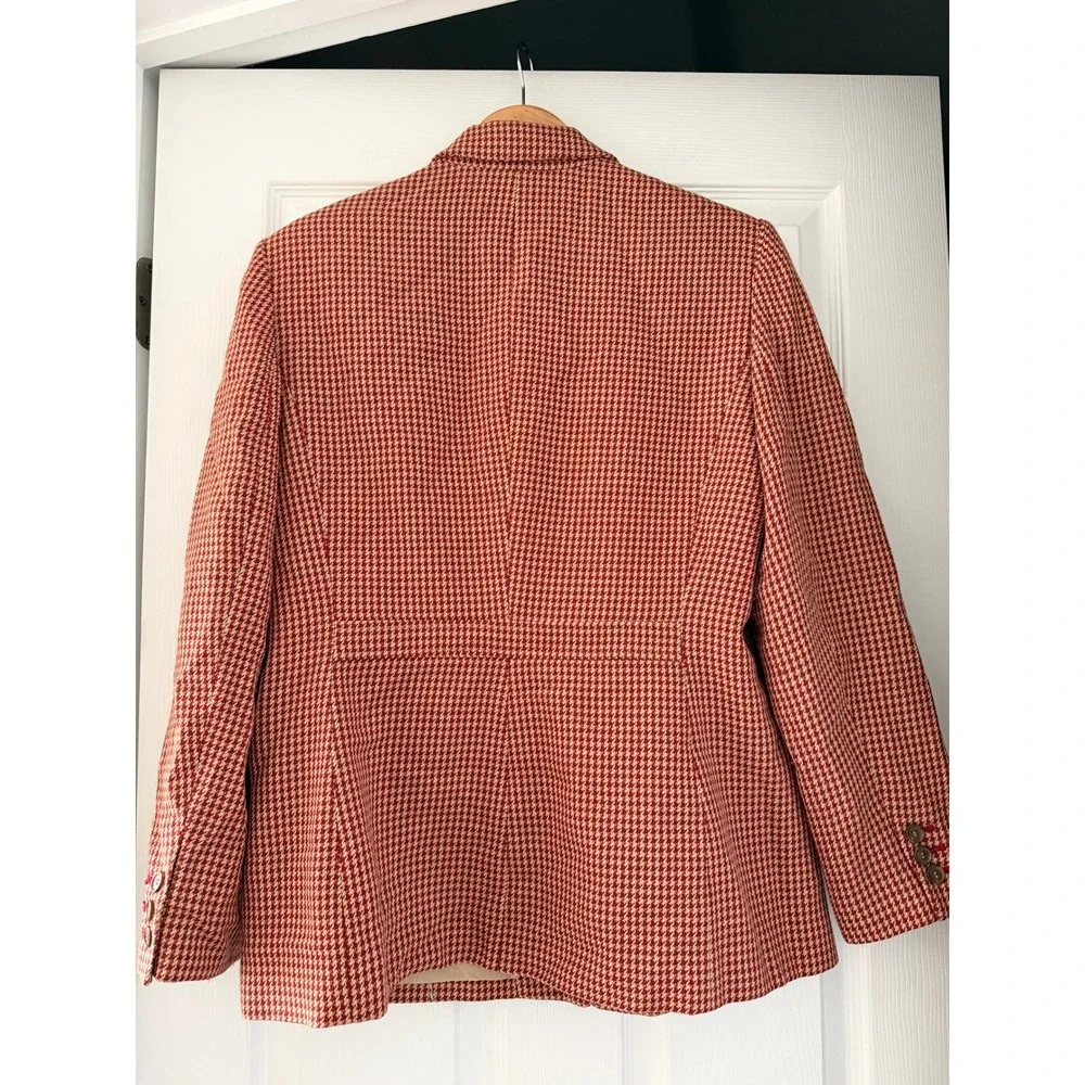 Vintage Ann Taylor Red and Beige Wool Blend Houndstooth Blazer Business Casual